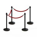 Montour Line Stanchion Post and Rope Kit Black, 4 Crown Top 3 Red Rope C-Kit-4-BK-CN-3-ER-RD-PS